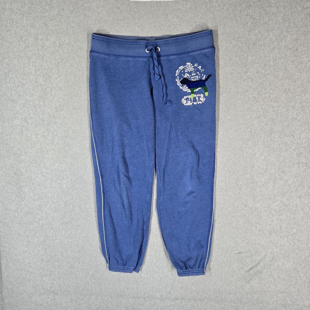 PINK Victoria's Secret Women Sweatpants X-SMALL Blue Embroidered Fleece READ